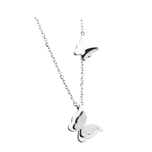 Loana Double Silver Butterfly Necklace