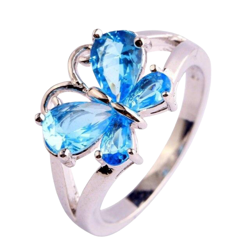 Amber Sky Blue Silver Butterfly Ring