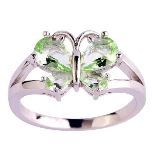 Opal Green Silver Butterfly Ring